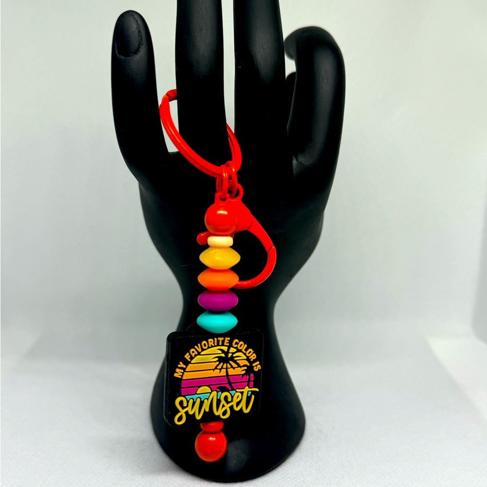 New, Hand Crafted Red Metal & Silicone Bead Purse Charm / Key Fob Sunsets